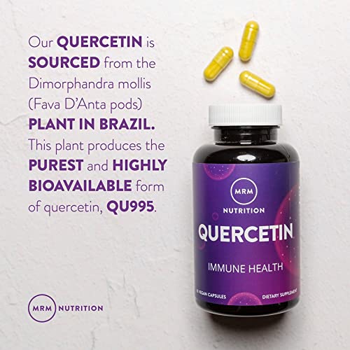 MRM Quercetin gluten-free vegan non-GMO seal reinforcing clean sourcing credibility.
