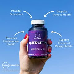 MRM Quercetin label certifications displaying gluten-free, vegan, non-GMO standards.