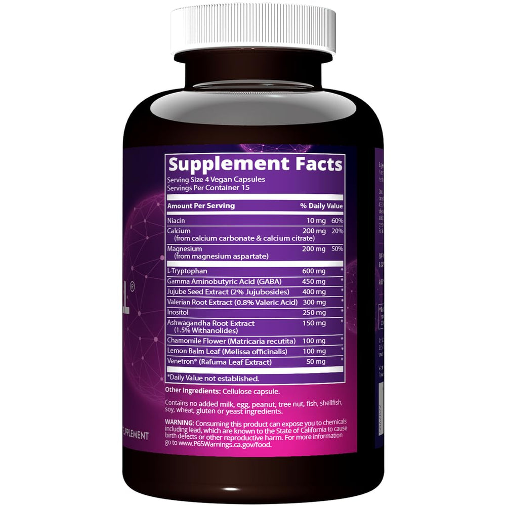MRM Relax-All capsules close-up highlighting GABA and L-Theanine ingredients for relaxation.