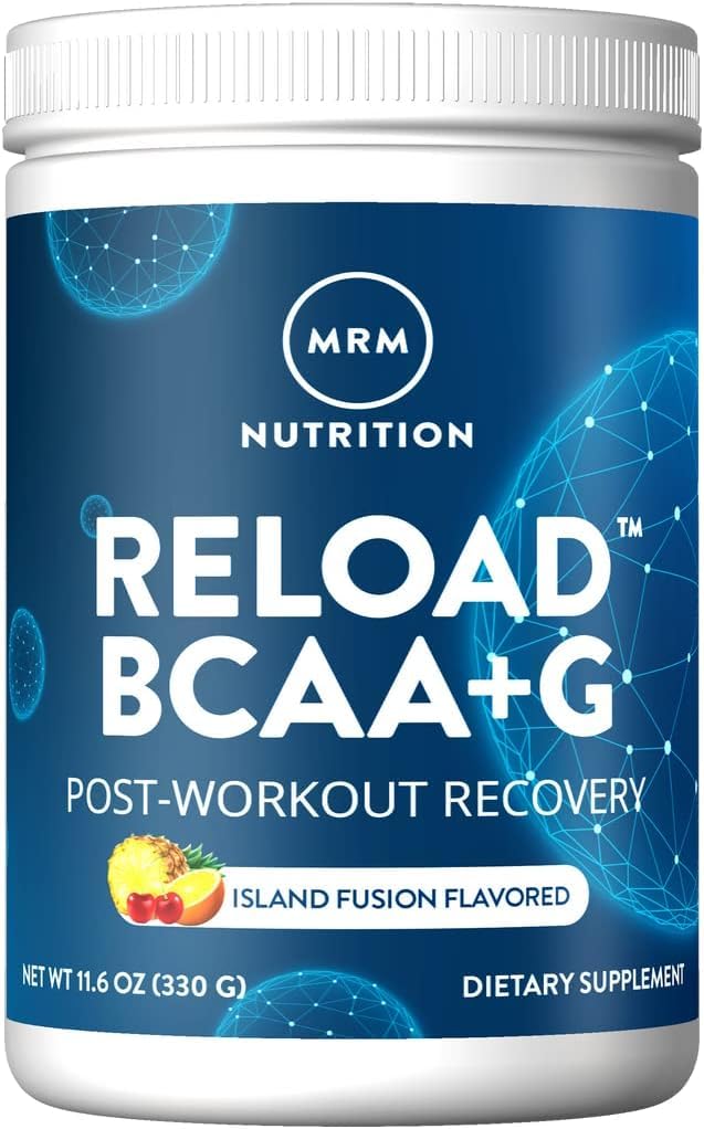 MRM Reload BCAA+G Island Fusion bottle pour for post-workout recovery