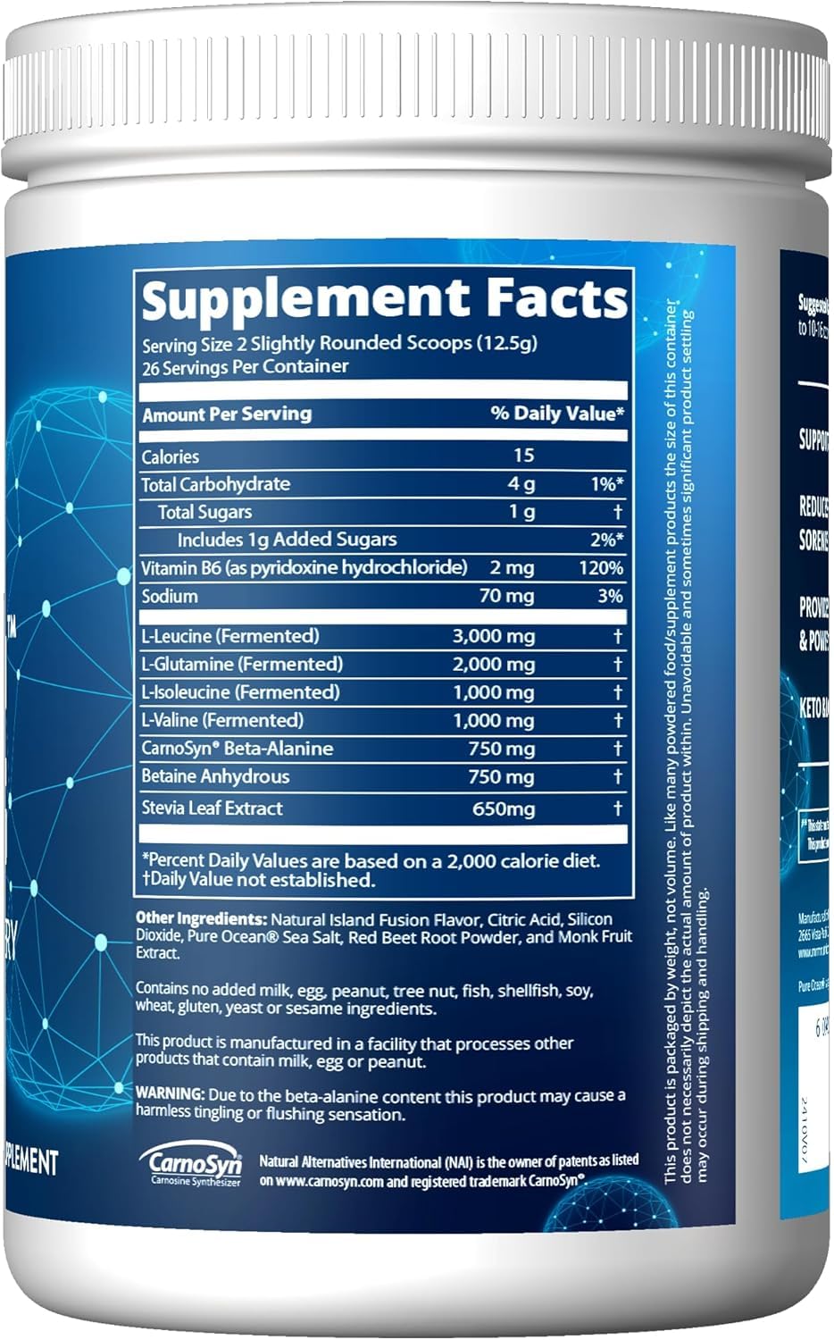 MRM Reload BCAA+G Island Fusion powder being measured for hydration boost
