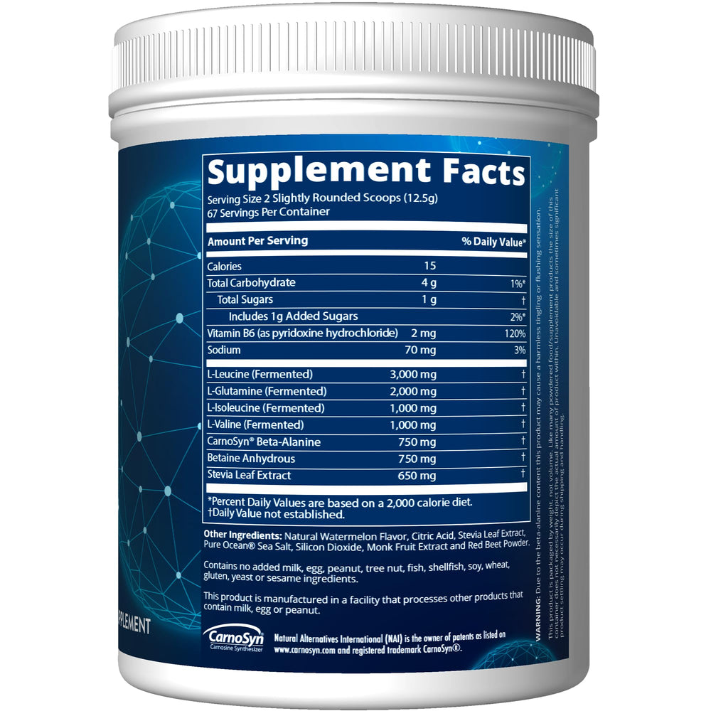 MRM Reload post-workout shake in glass highlighting amino acid blend for recovery.