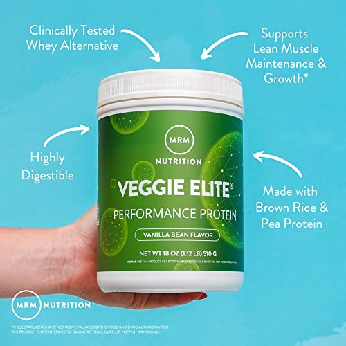 MRM Veggie Elite Protein Vanilla Bean bottle pour for ready-to-mix on the go.