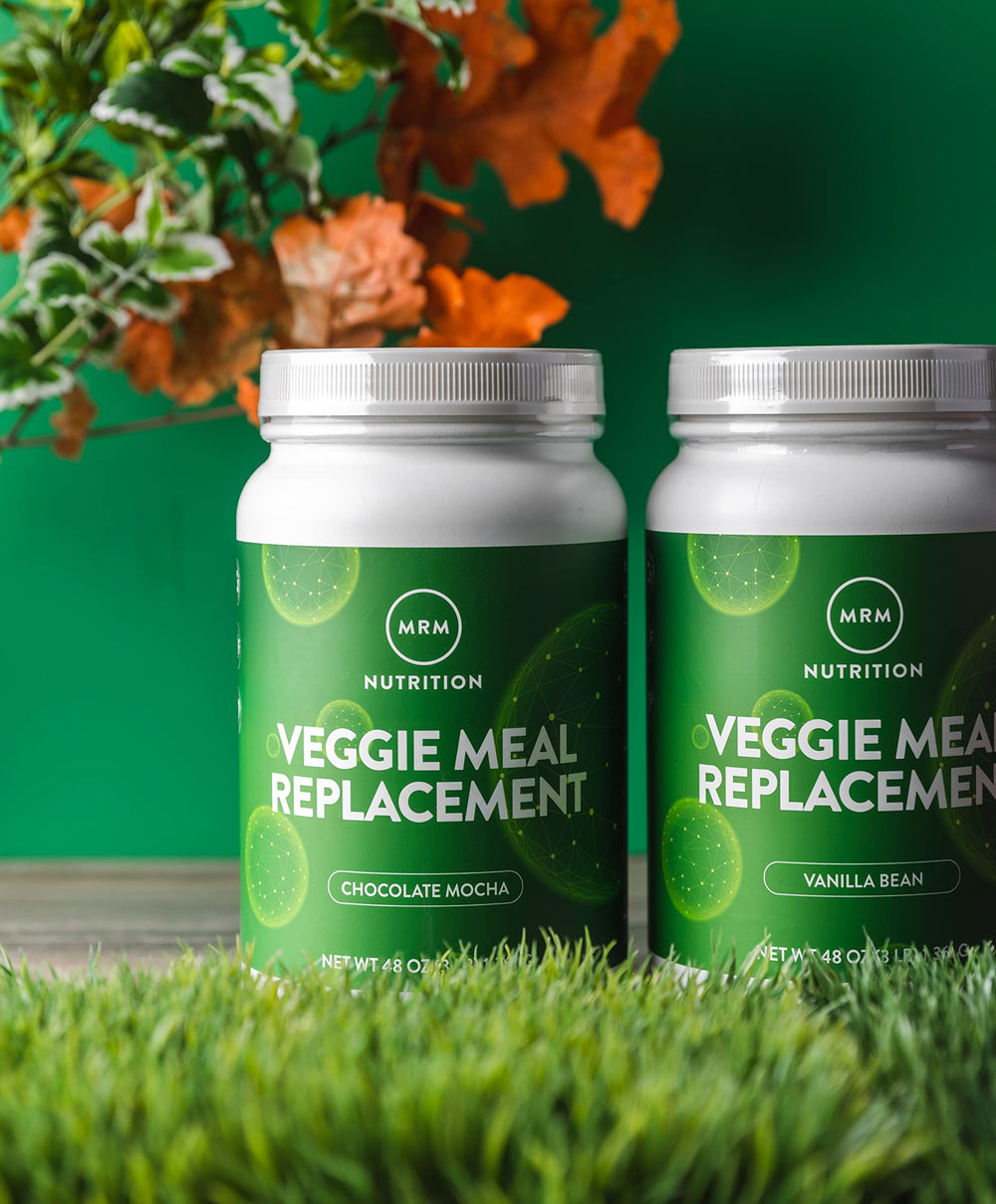MRM Veggie Meal Replacement Vanilla Bean nutrition panel emphasizes complete amino acids and added enzymes.