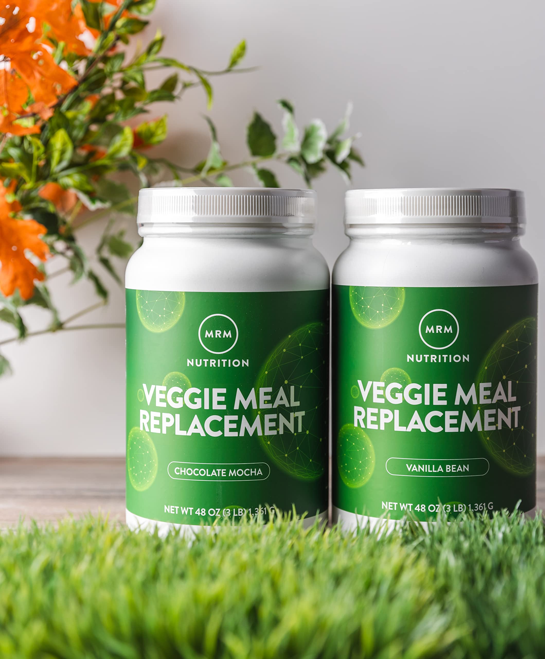 MRM Veggie Meal Replacement Vanilla Bean shake glass highlights creamy, protein-rich meal option.