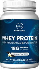 MRM Whey Protein Vanilla bottle illustrating high absorption and digestive support.
