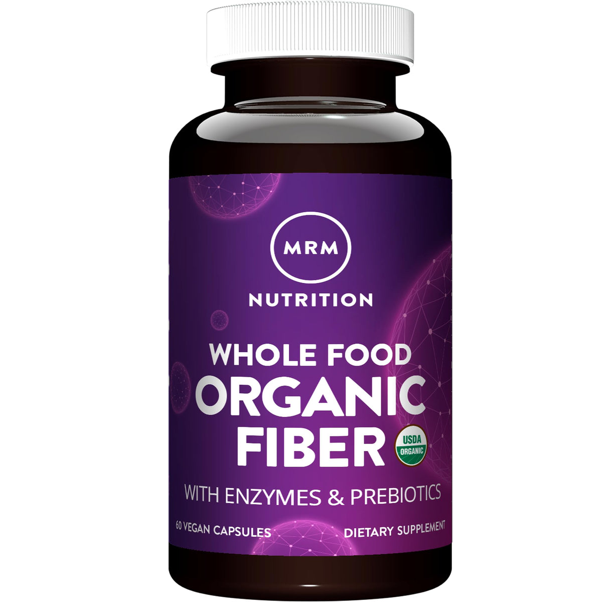MRM Whole Food Organic Fiber capsules bottle shown for digestive health support
