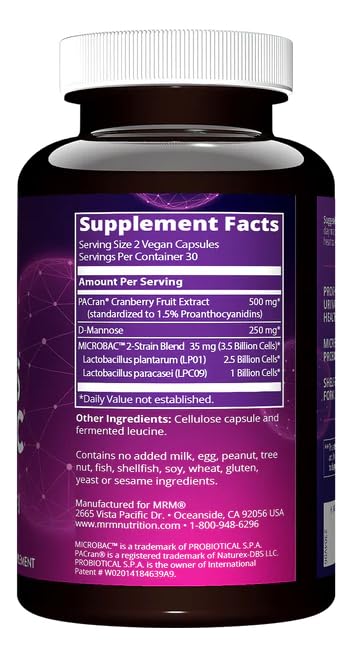 MRM Women’s Probiotics label closeup showing two probiotic strains and ingredients