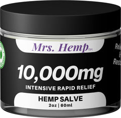 MRS. Hemp 10000mg salve jar shows premium, all-natural relief for daily comfort