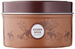 Mrs. Meyer's Acorn Spice candle-packaging shot emphasizing recyclable tin.