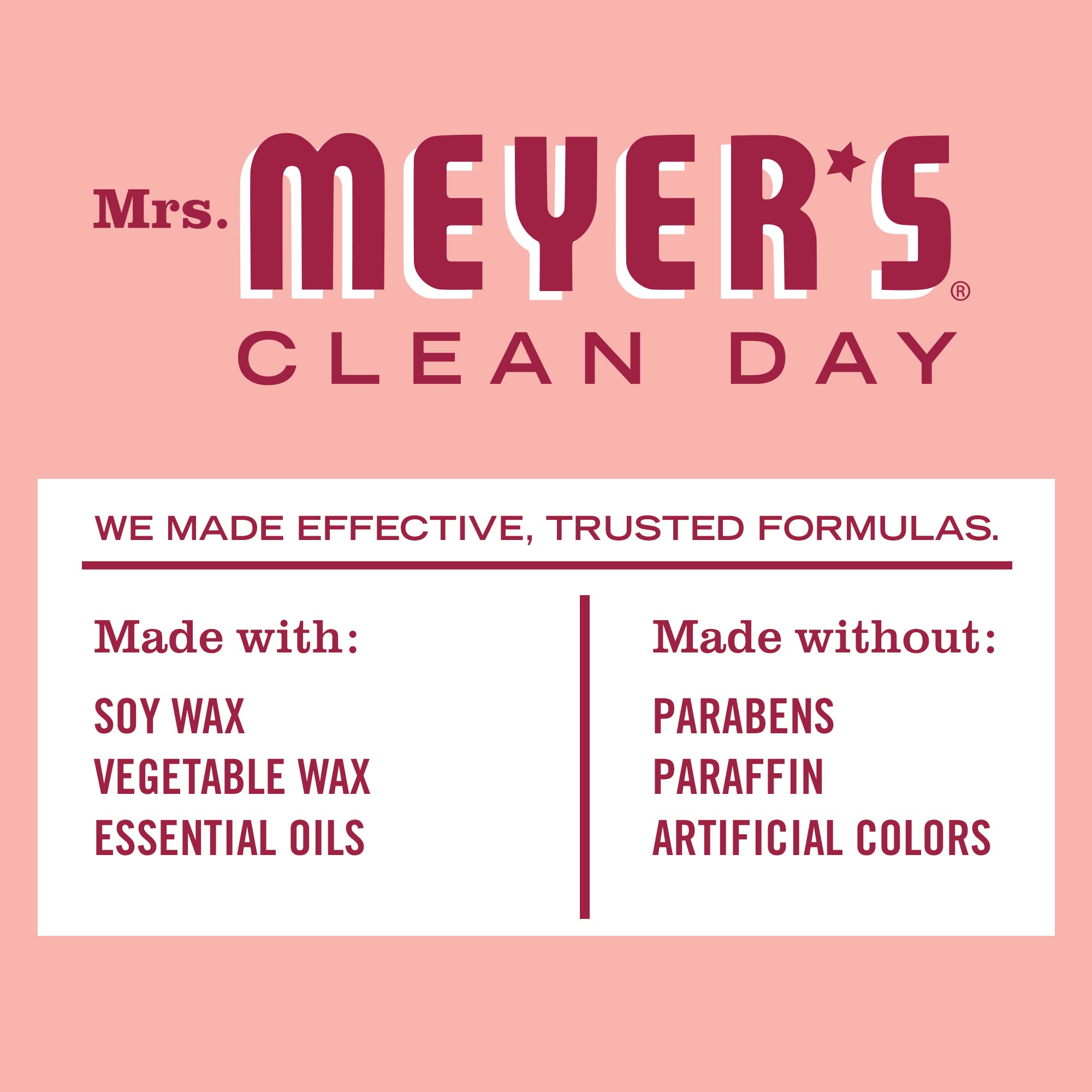 Mrs. Meyer's Rose candle uses essential oils for natural aroma.