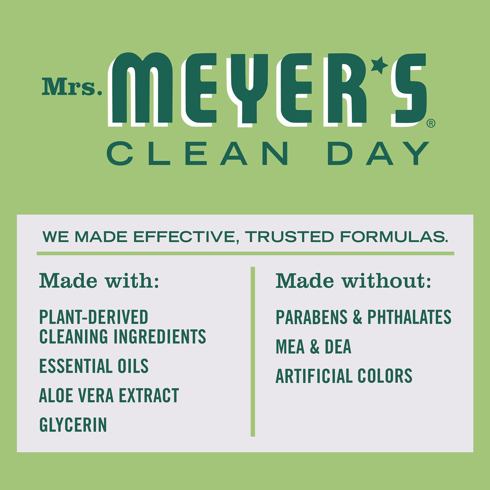 Biodegradable formula icon with plant-derived ingredients in Mrs. Meyer’s packaging.
