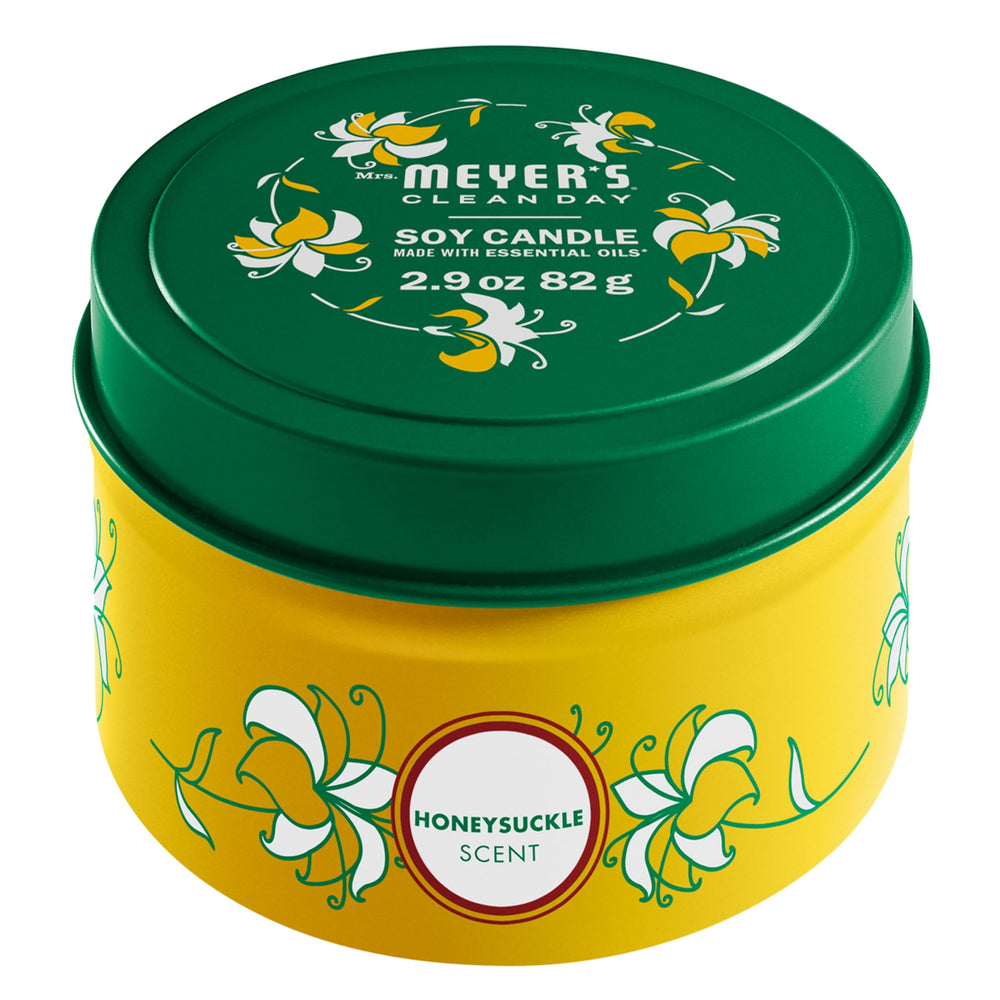 Mrs. Meyer's Honeysuckle candle in tin with long-lasting fragrance for kitchens