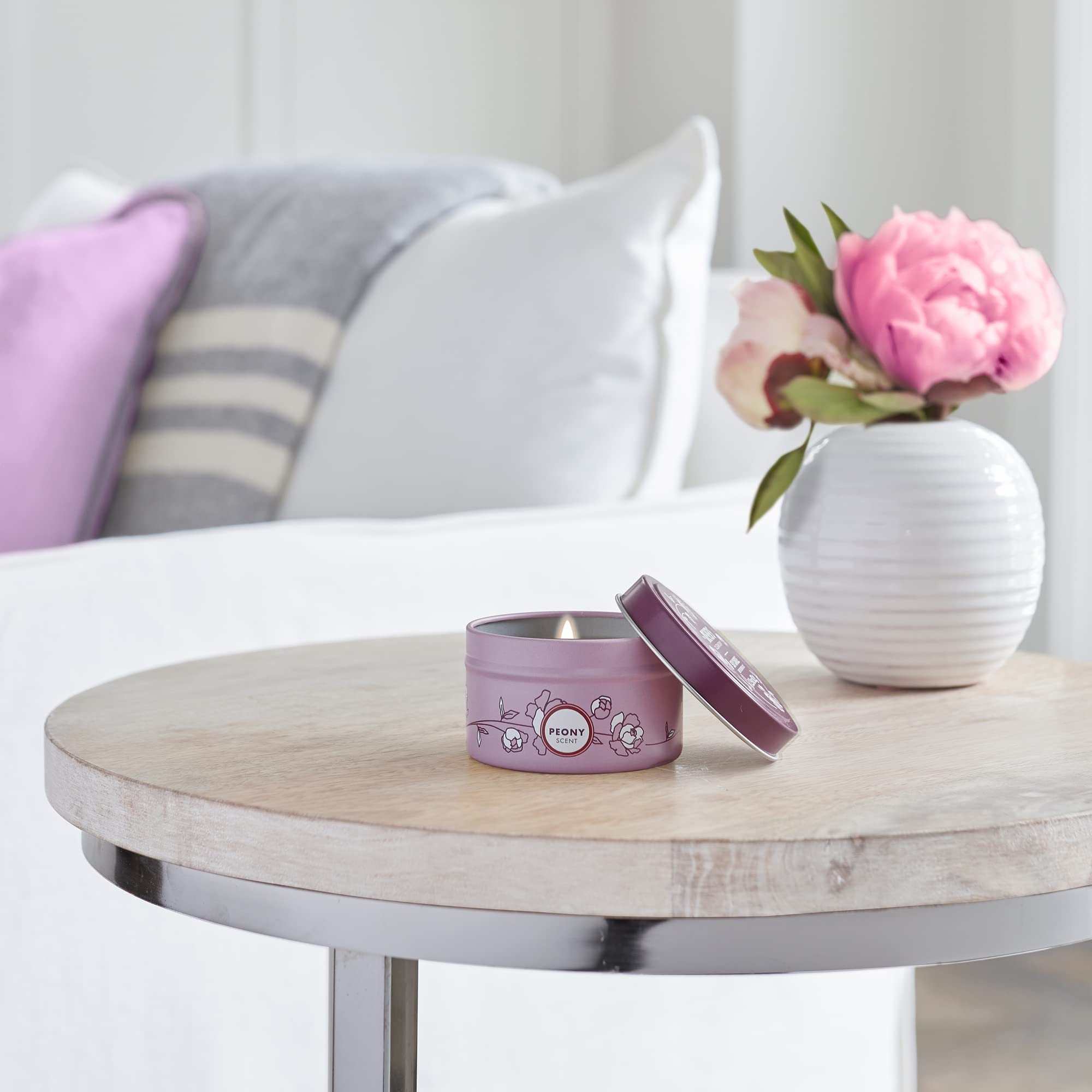 Mrs. Meyer's Clean Day candle peony in home setting adds subtle scent to a room