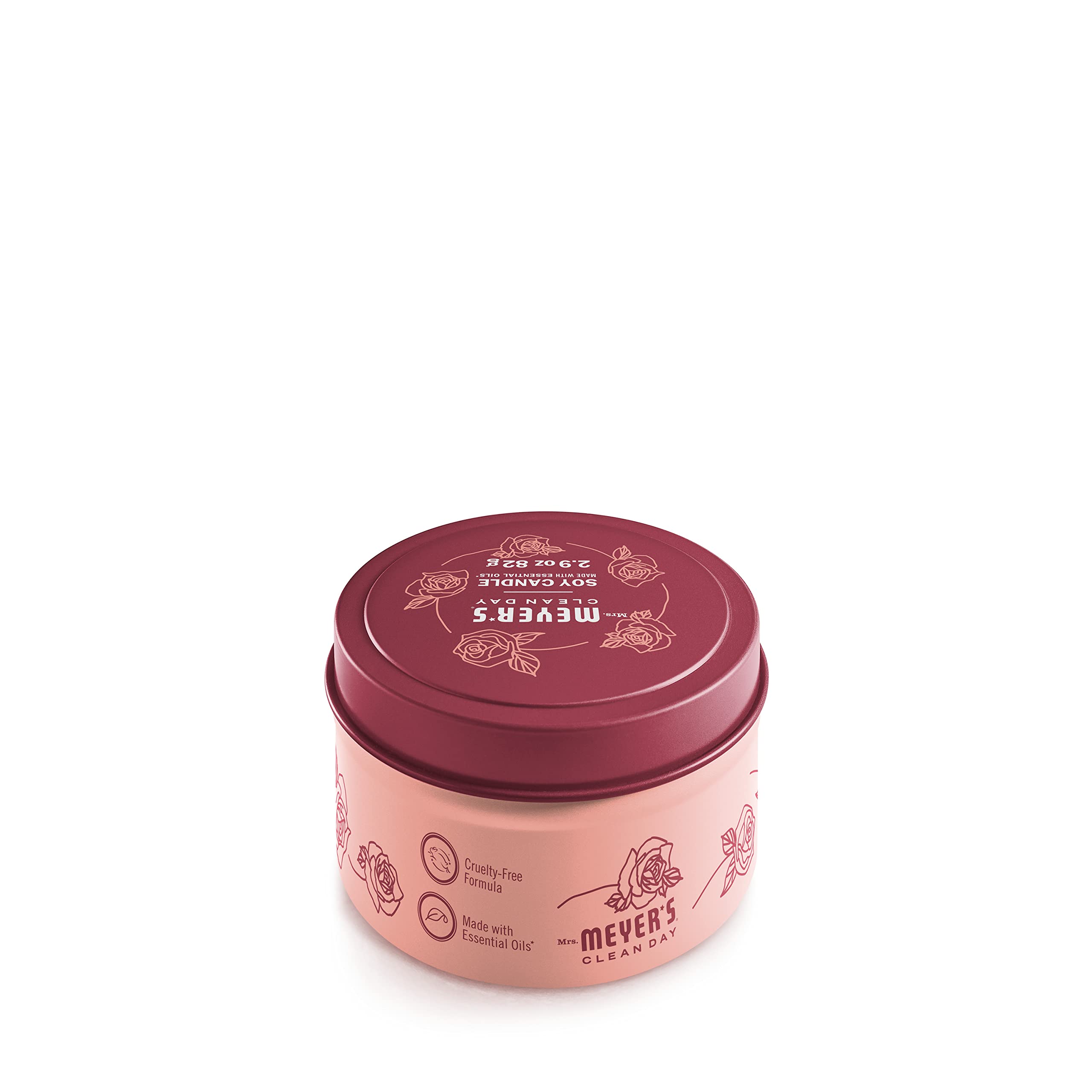 Mrs. Meyer's soy wax candle features a plant-based formula with clean-burning aroma.