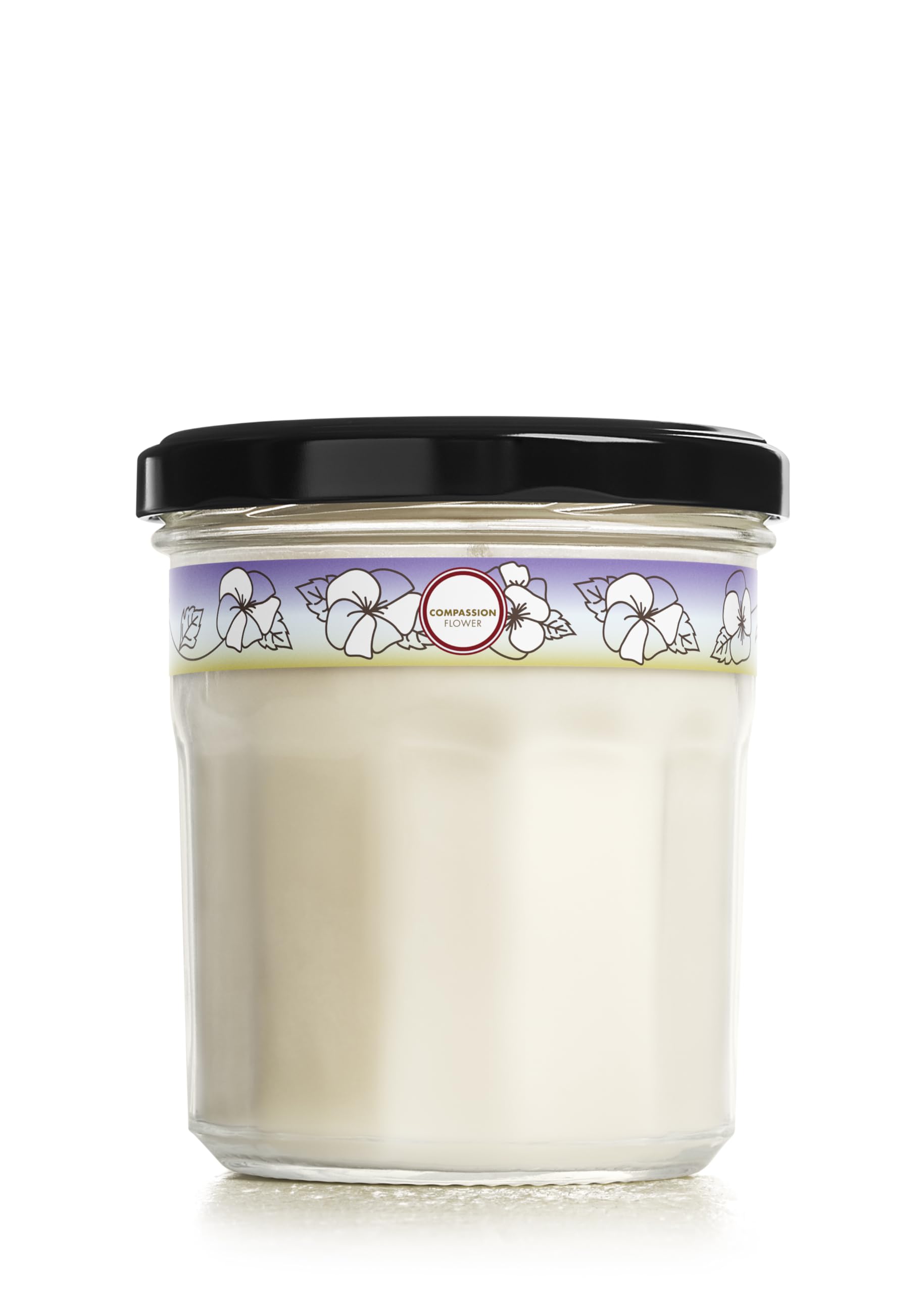 Mrs. Meyer's Compassion Flower candle in front-view glass jar with soothing aroma