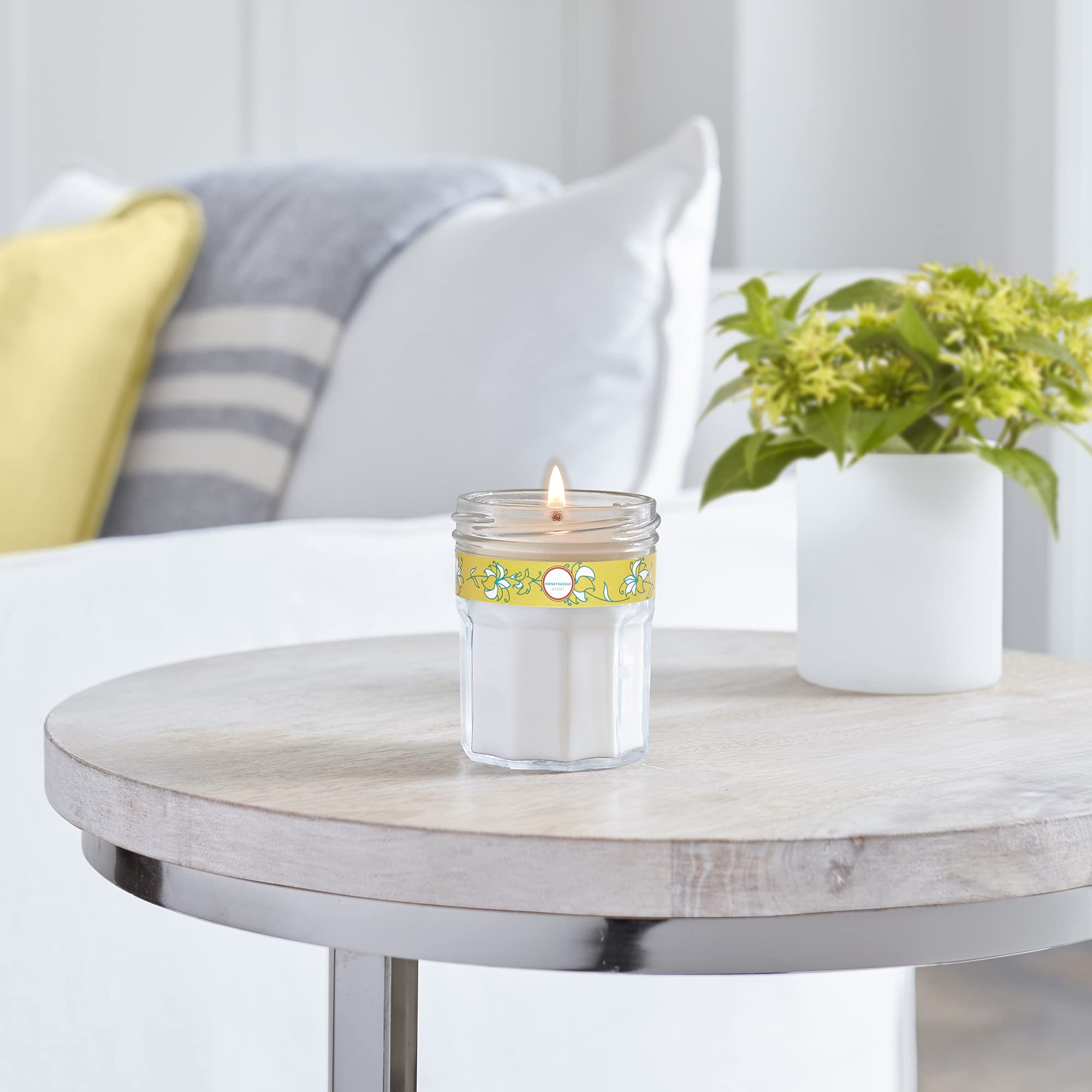 Candle shown in a cozy living space for relaxation and chores.