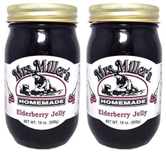 Mrs. Miller's Elderberry Jelly jar front view shows rich color and homemade charm.