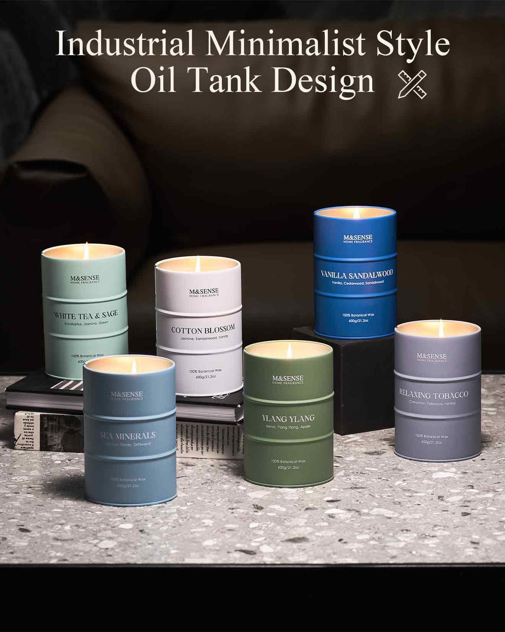 M&SENSE candle with 70-hour burn time for extended use.