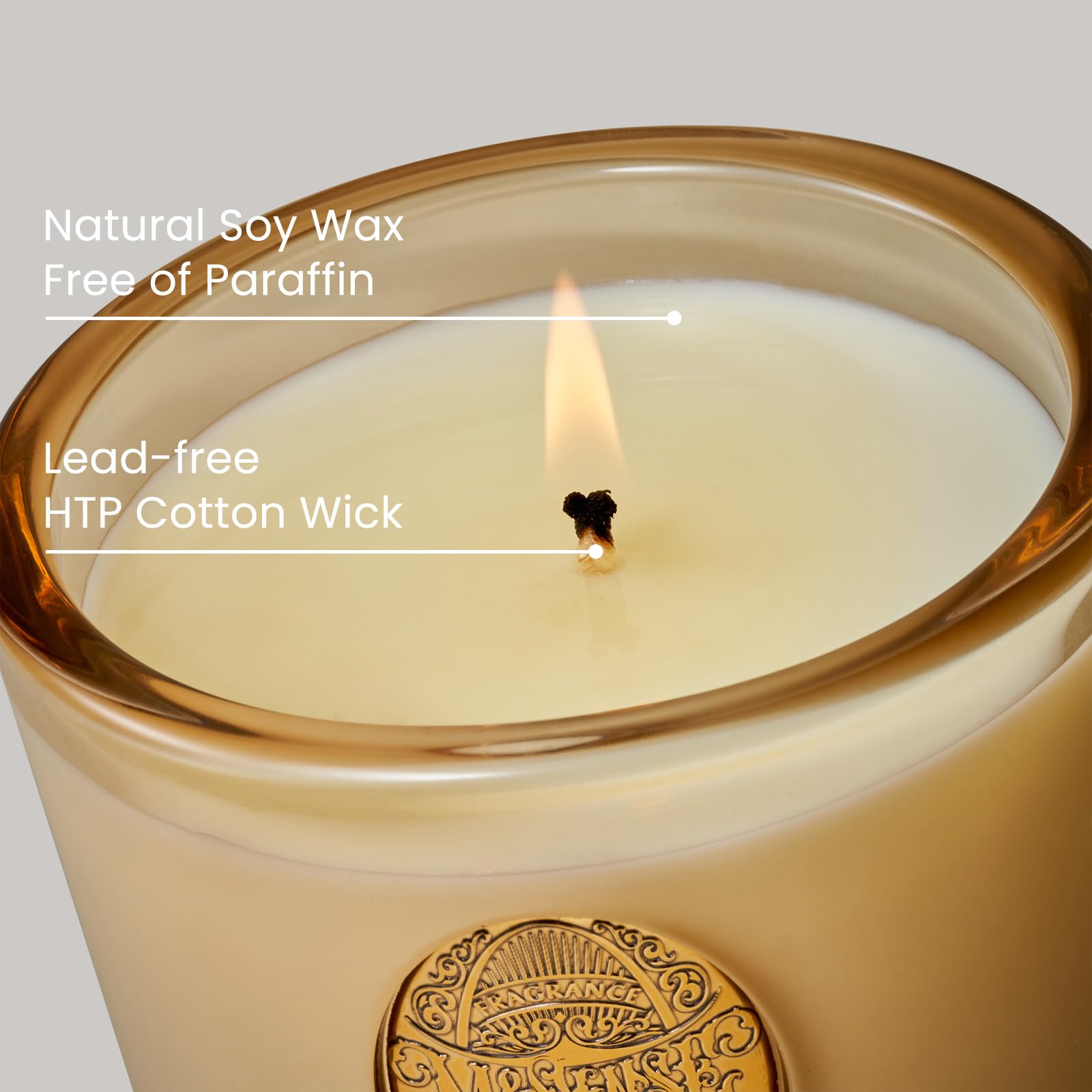 M SENSE Bedroom candle setup shows calming light for relaxation.