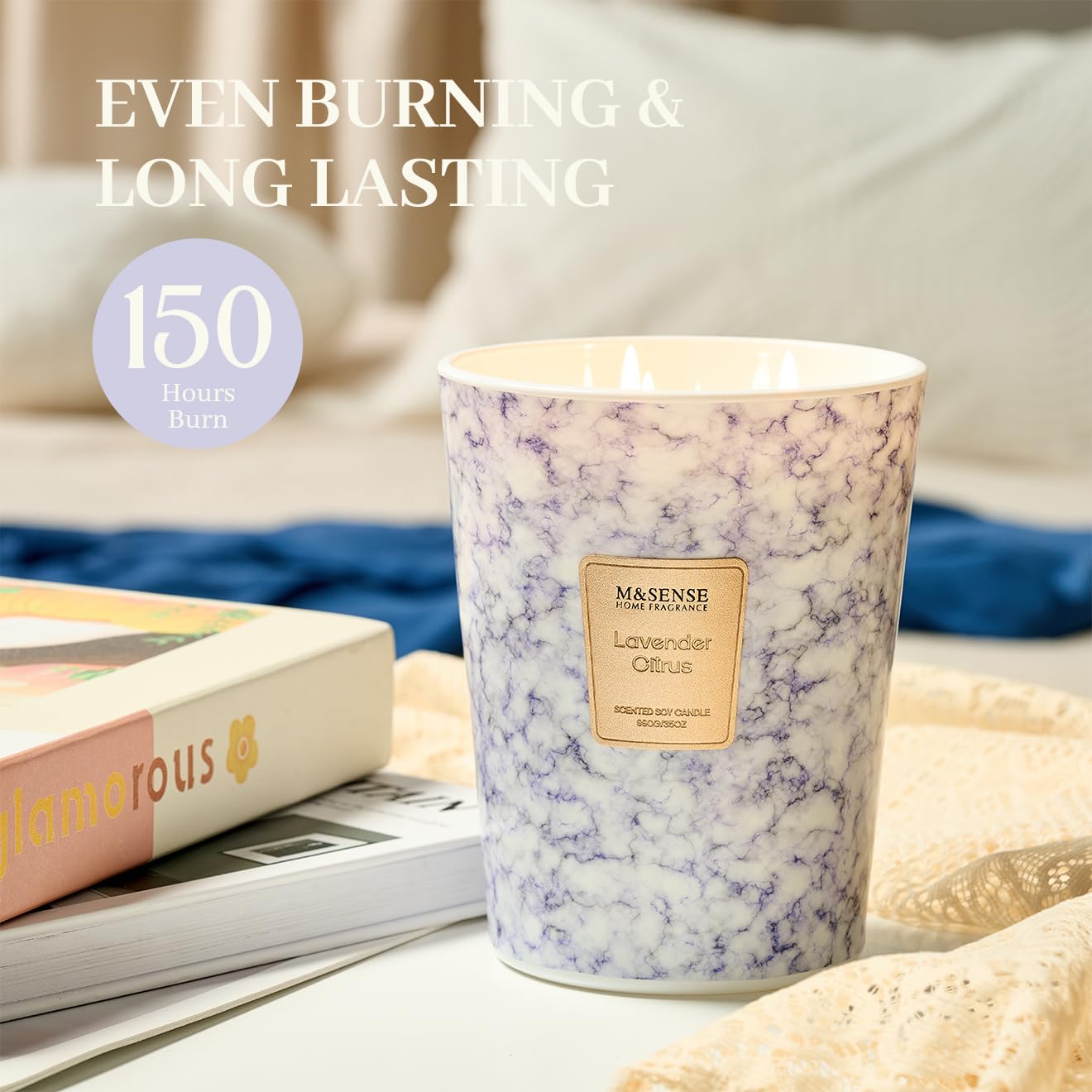 Rich lavender citrus notes create a calming atmosphere for meditation or yoga.