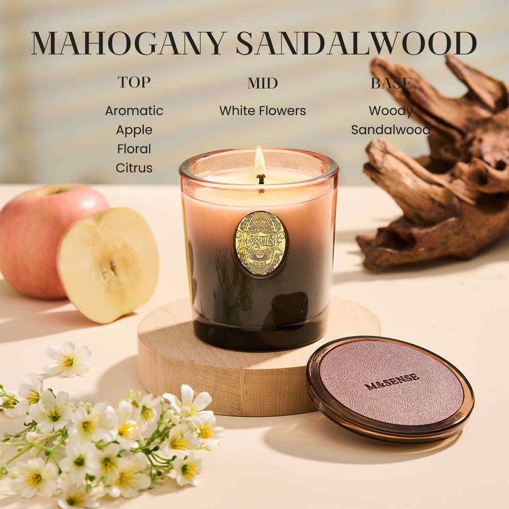 MSENSE candle on an ambient table enhancing décor and mood