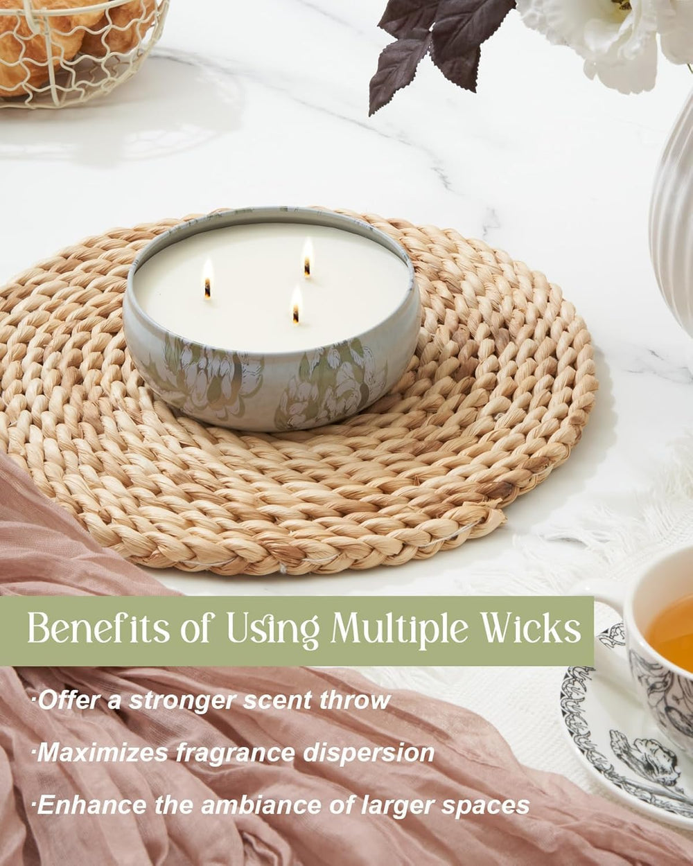 Msense Citronella Candle glow enhances evening outdoor ambiance.