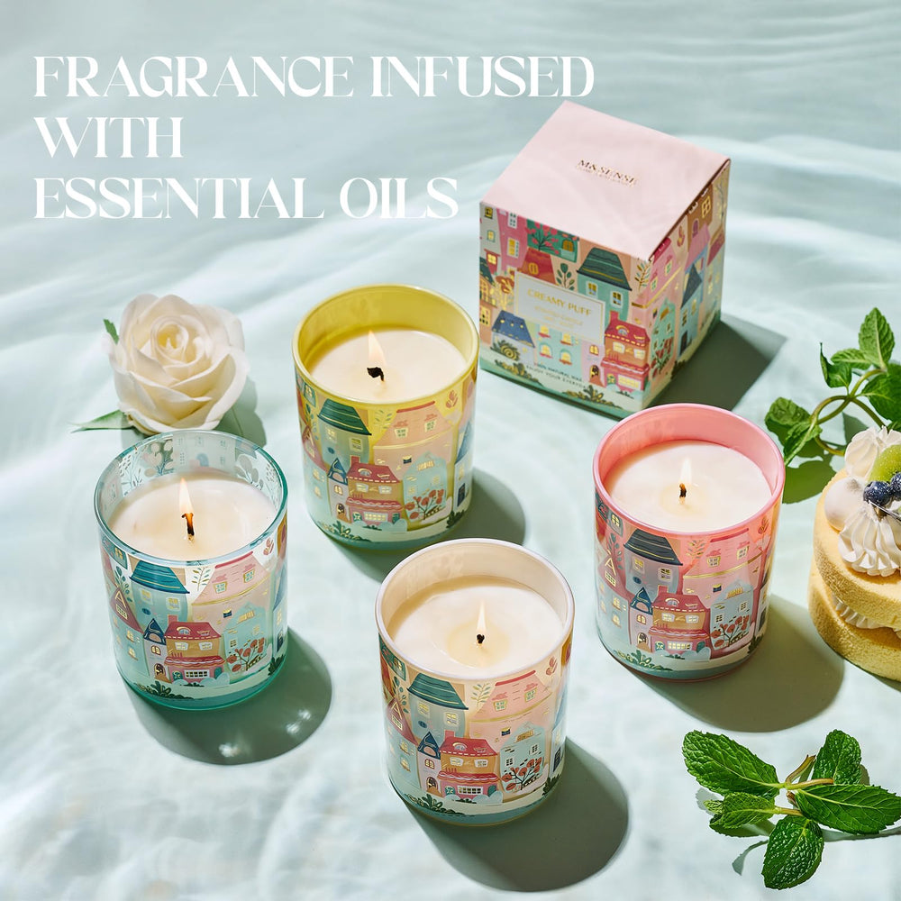 M SENSE Creamy Puff candle in a cozy living room enhances calm ambience