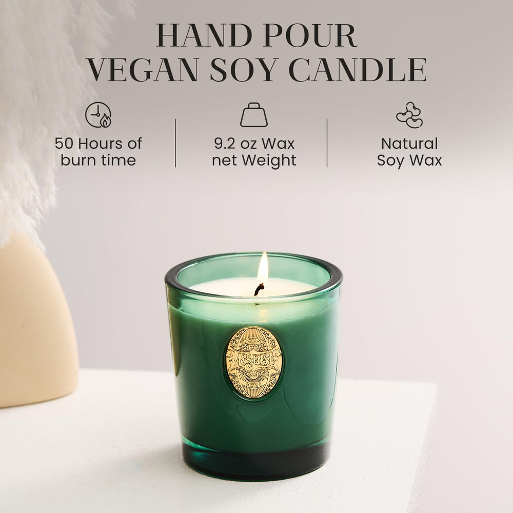 M&SENSE emerald green glass vessel showcases luxury decor and scent.
