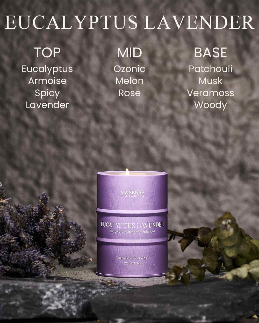 M&SENSE candle burning softly to create long-lasting ambiance in living spaces.