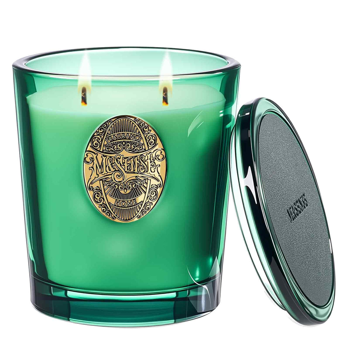 M&SENSE Evergreen Pine large candle in a glass jar fills living spaces with a lush pine scent.