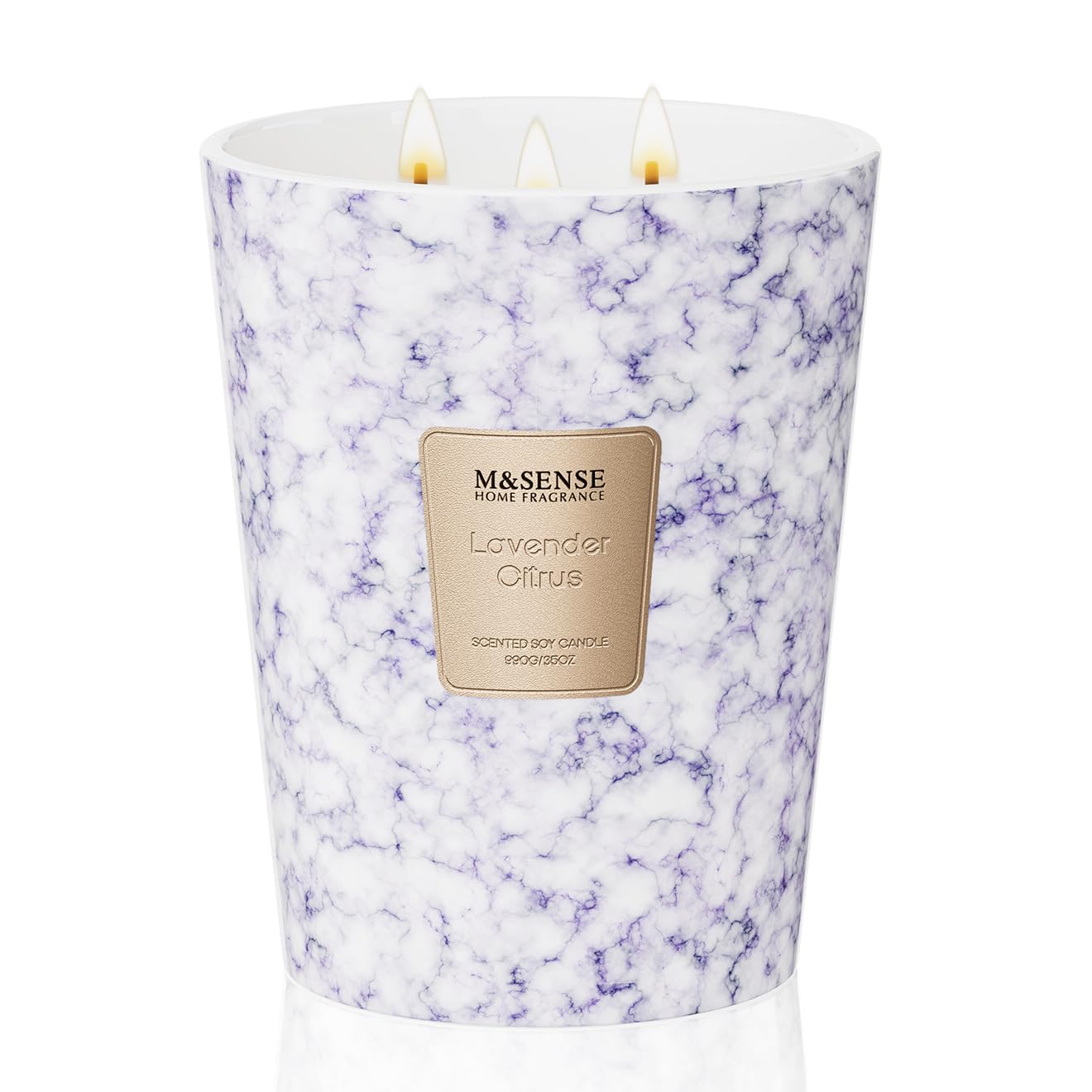 M&SENSE extra-large lavender citrus candle in a 35oz jar with 3 wicks for vibrant scent.