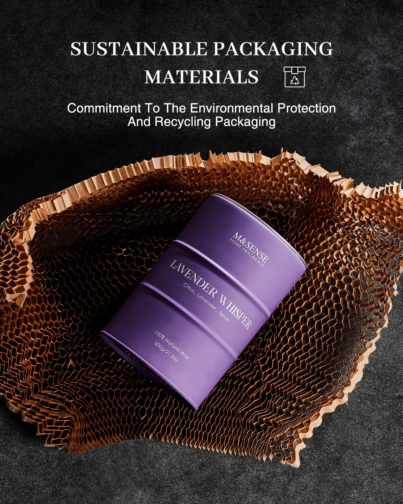 Gift-ready packaging featuring M&SENSE Lilac Blossom candle and recyclable tin.
