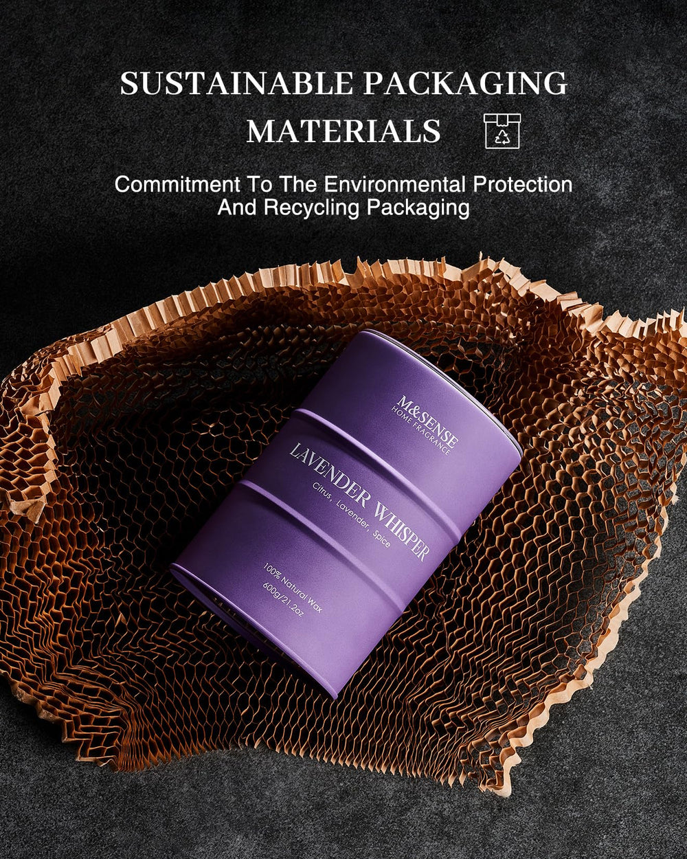 Gift-ready packaging featuring M&SENSE Lilac Blossom candle and recyclable tin.