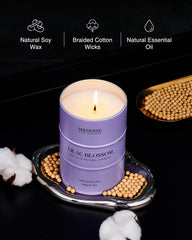 Illuminated room with lilac aroma from a lit M&SENSE candle.