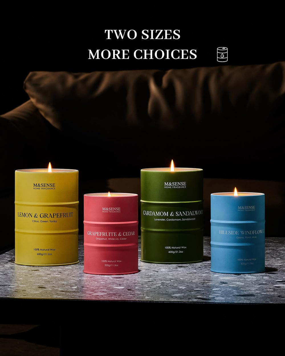 Soft glow from M&SENSE Lilac Blossom candle enhances relaxation moments.