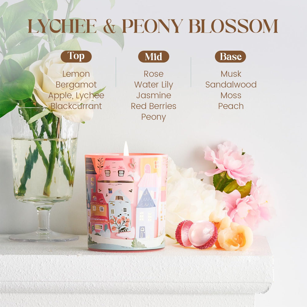 M&SENSE Lychee Peony candle burn time up to 60 hours shown