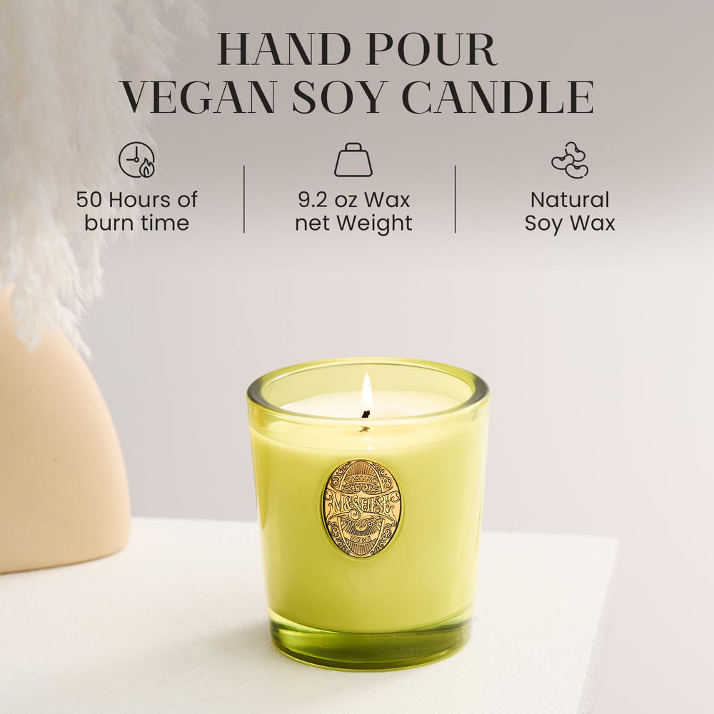 M&SENSE Matcha Green candle jar creates a refreshing scent for bright rooms.