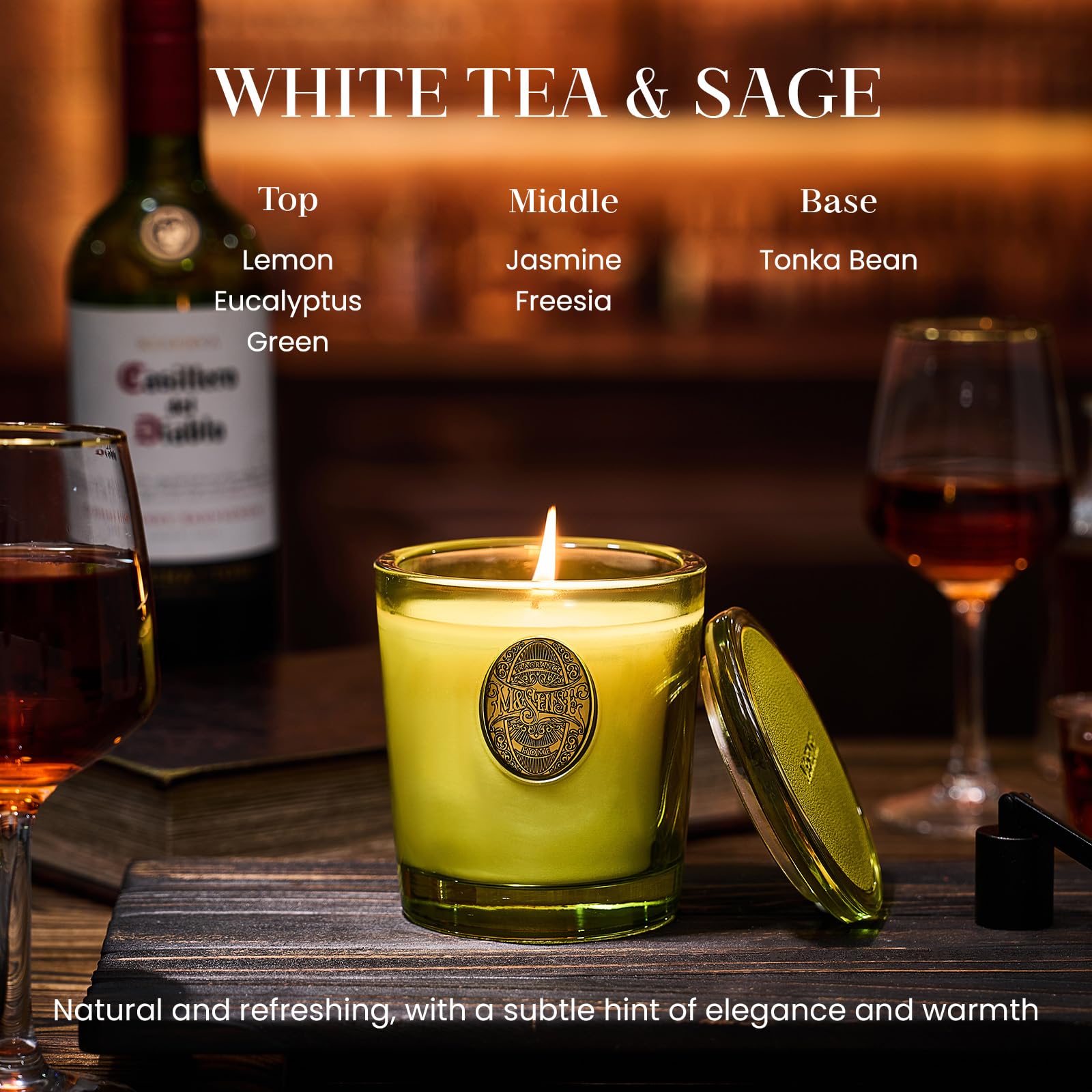 M&SENSE candle in amber reusable vessel adds stylish decor