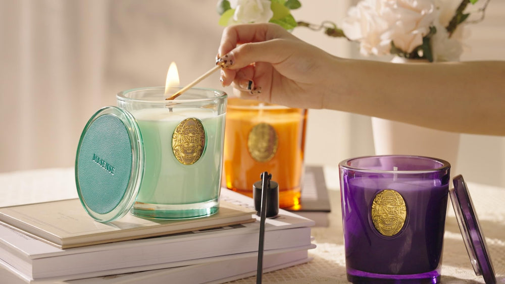 M&SENSE bedroom ambience shot shows relaxing atmosphere with berry rose purple scent.