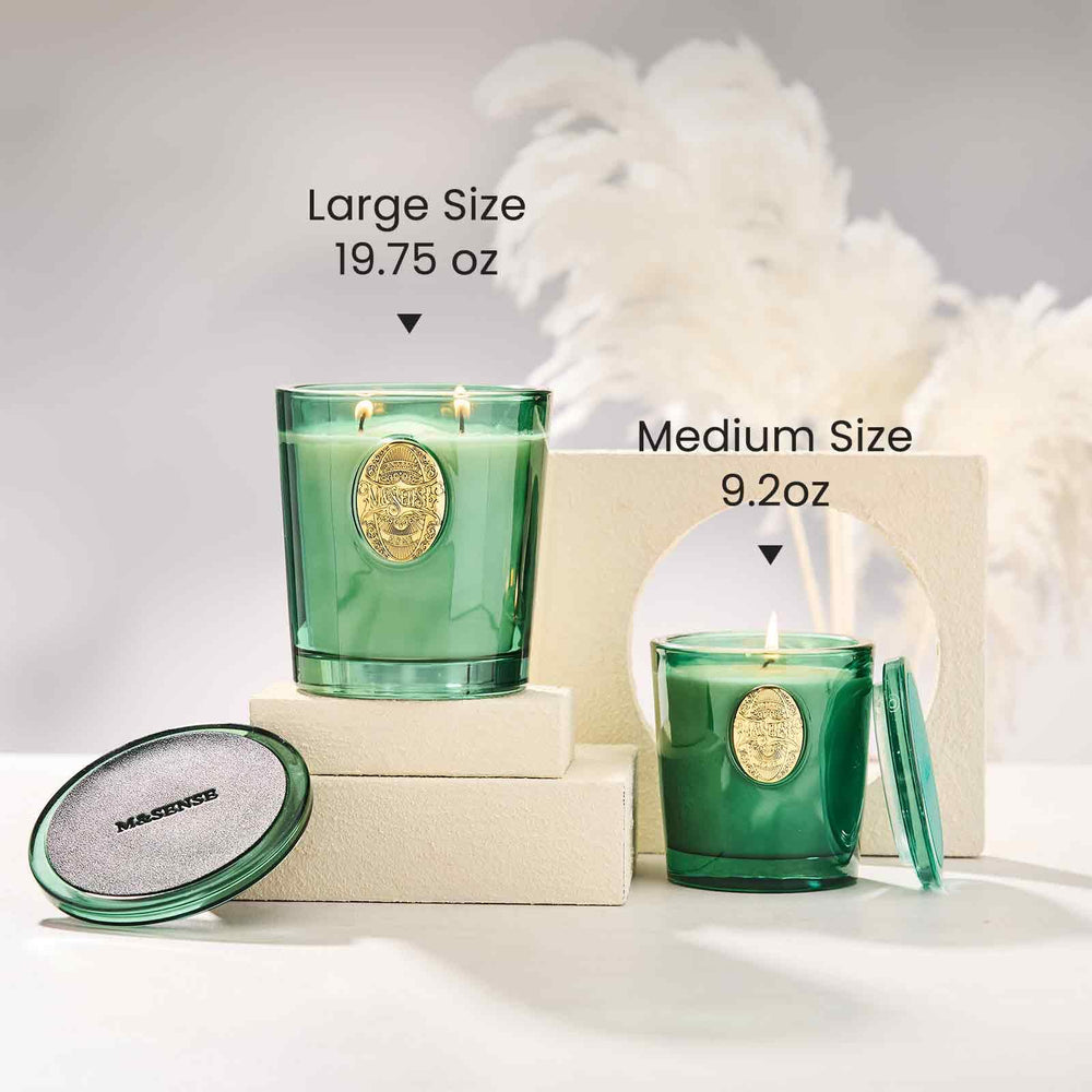M&SENSE candle on desk for office or yoga mood lighting.