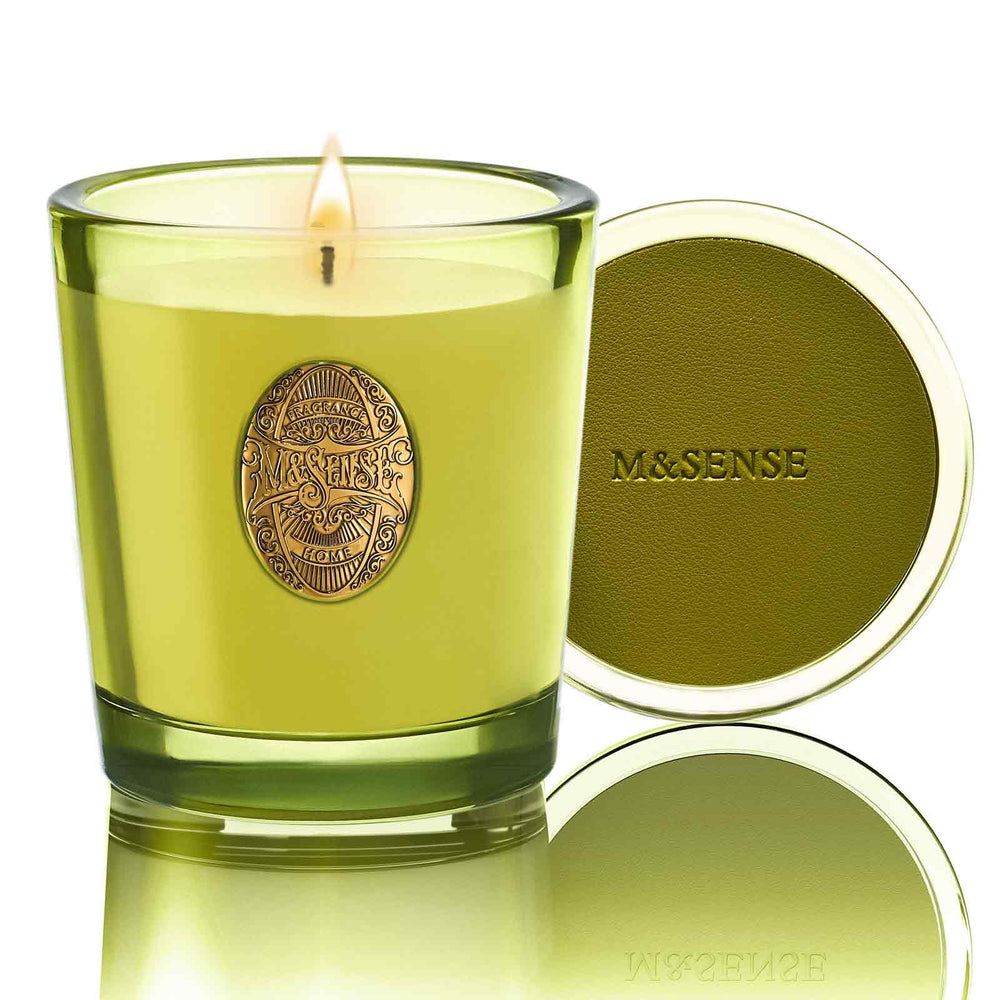 M&SENSE Seattle Rainforest candle jar offers a calming aroma for a cozy living space.