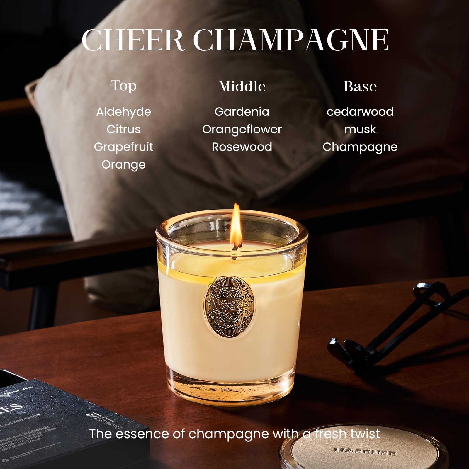 M SENSE Soy palm wax candle embers release a subtle fragrance.