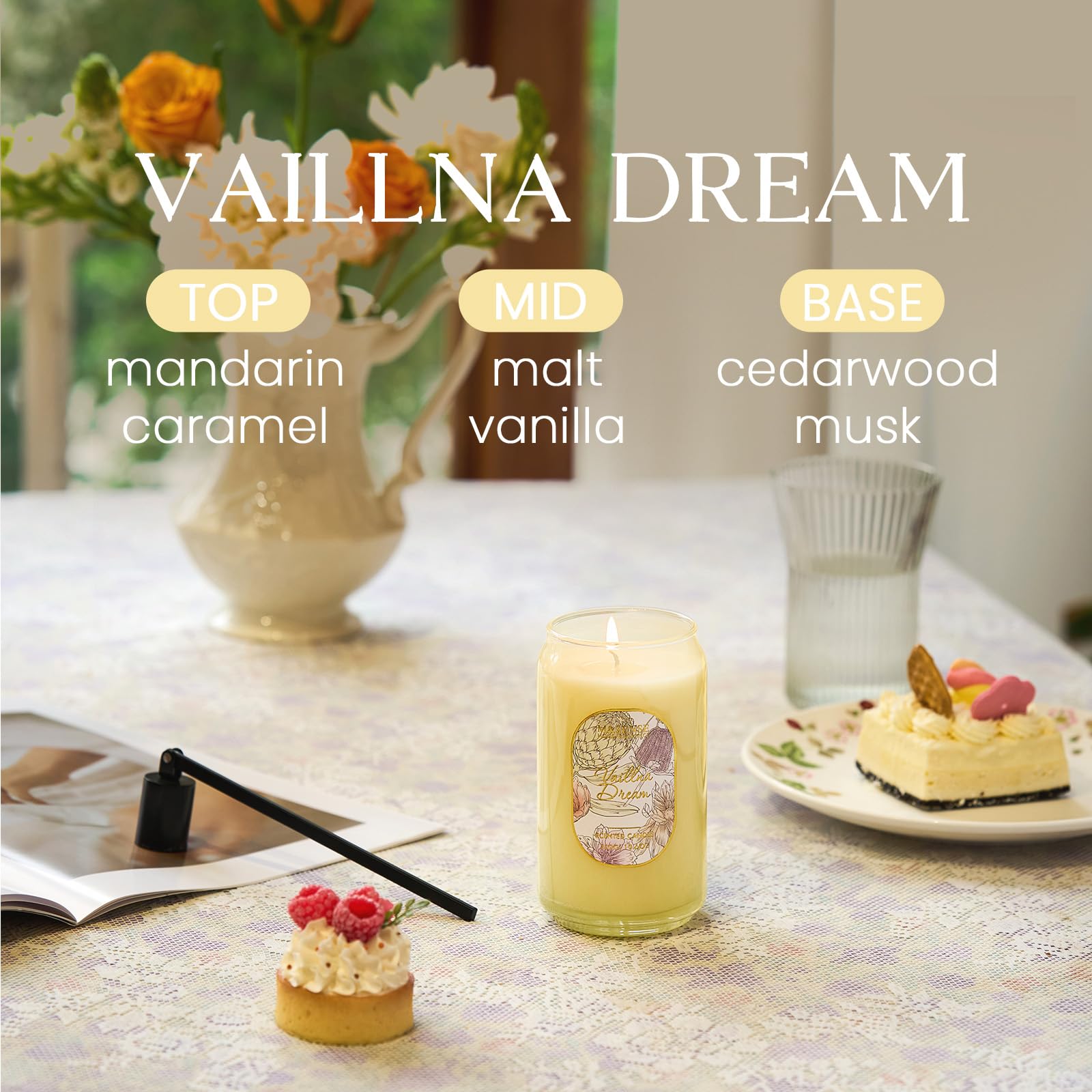 Msense Vaillna candle wax pool highlighting even melt and long burn