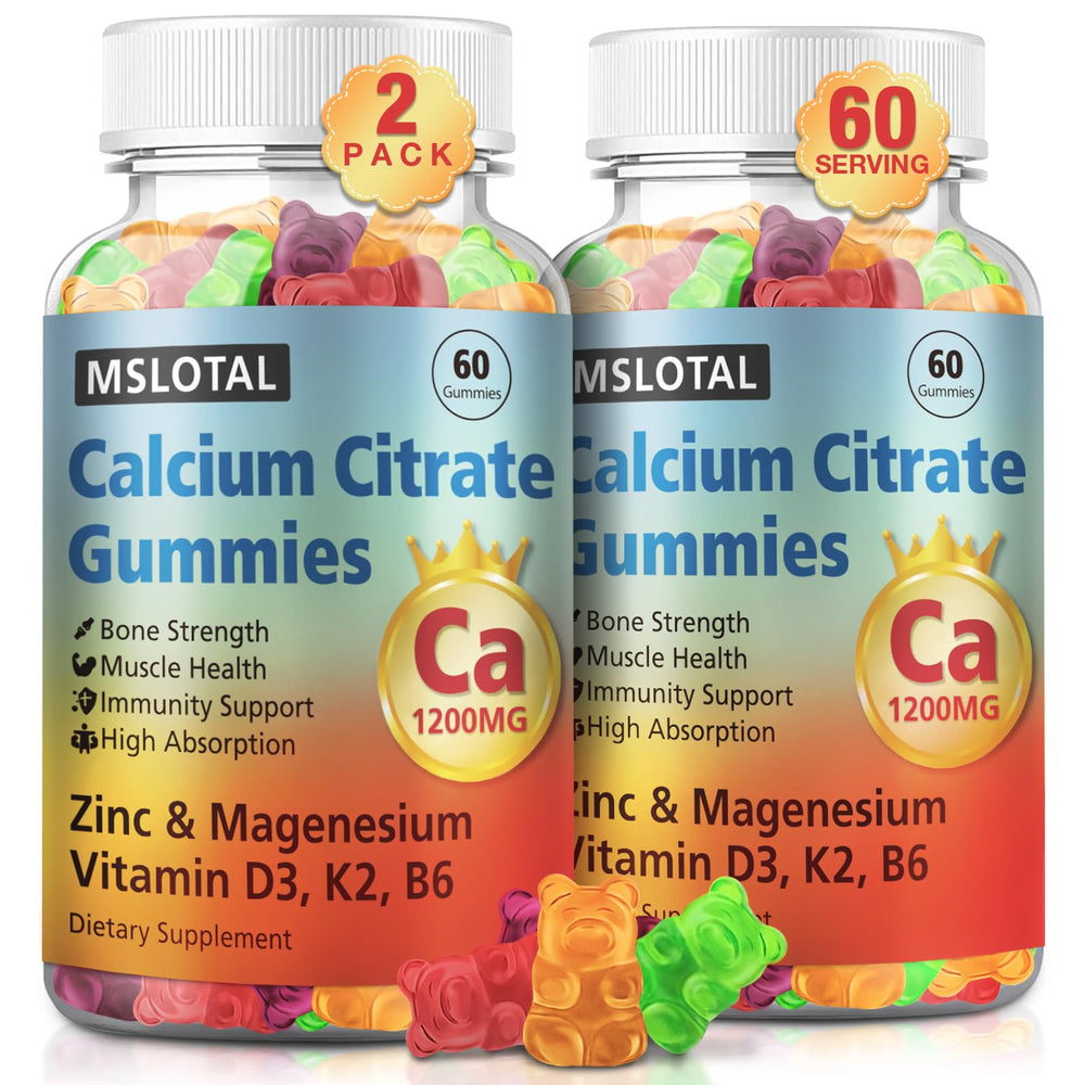 MSLOTAL calcium citrate gummies bottle for daily bone support.