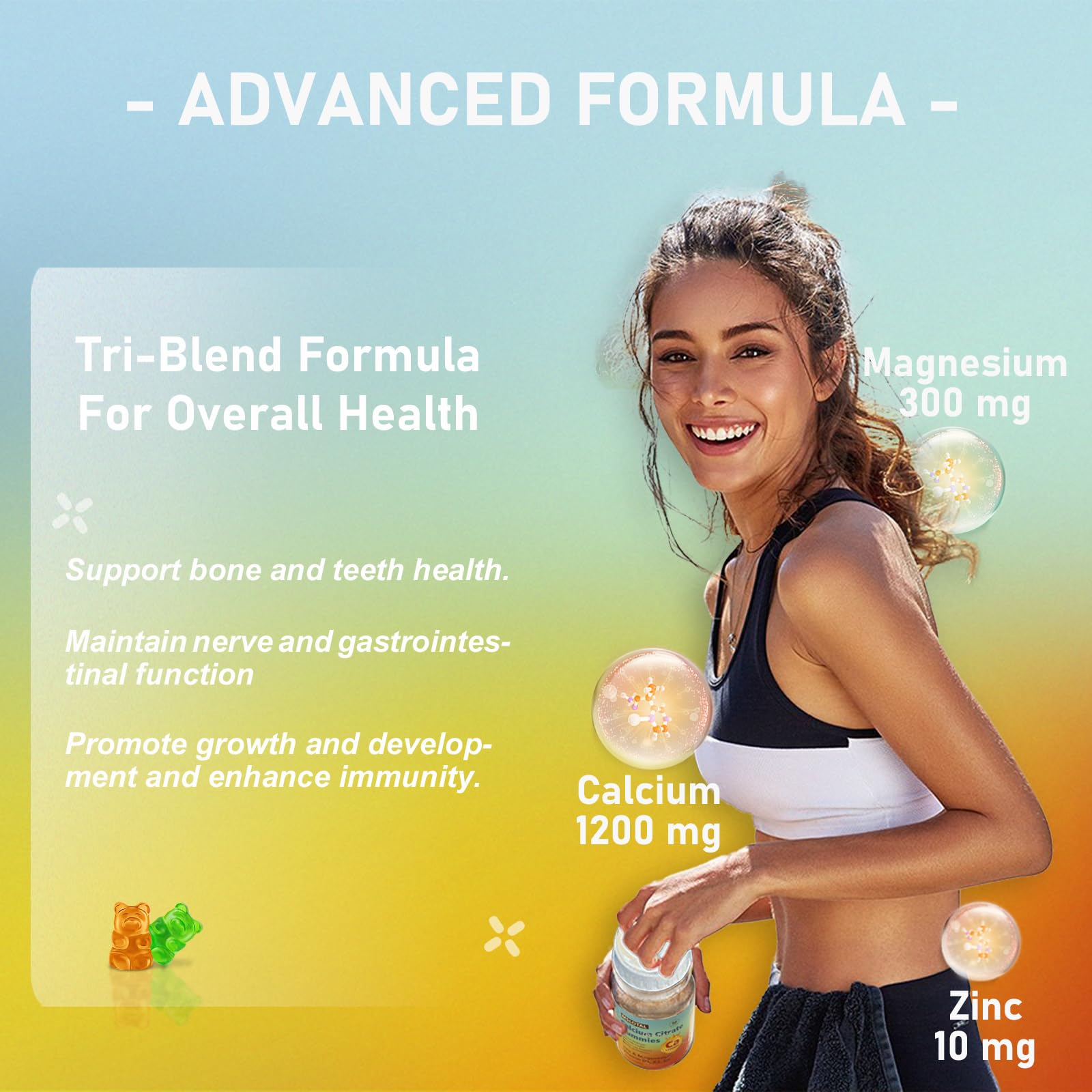 MSLOTAL gummies ingredients close-up highlighting vitamin D3 and minerals.