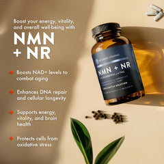 Mt. Angel NMN NR ingredients label featuring resveratrol for vitality.