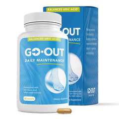 Mt. Angel Vitamins Go Out Daily Maintenance bottle showing packaging for uric acid support