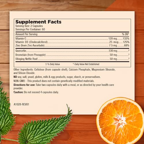 Mt. Angel packaging displays quercetin zinc bromelain content for wellness