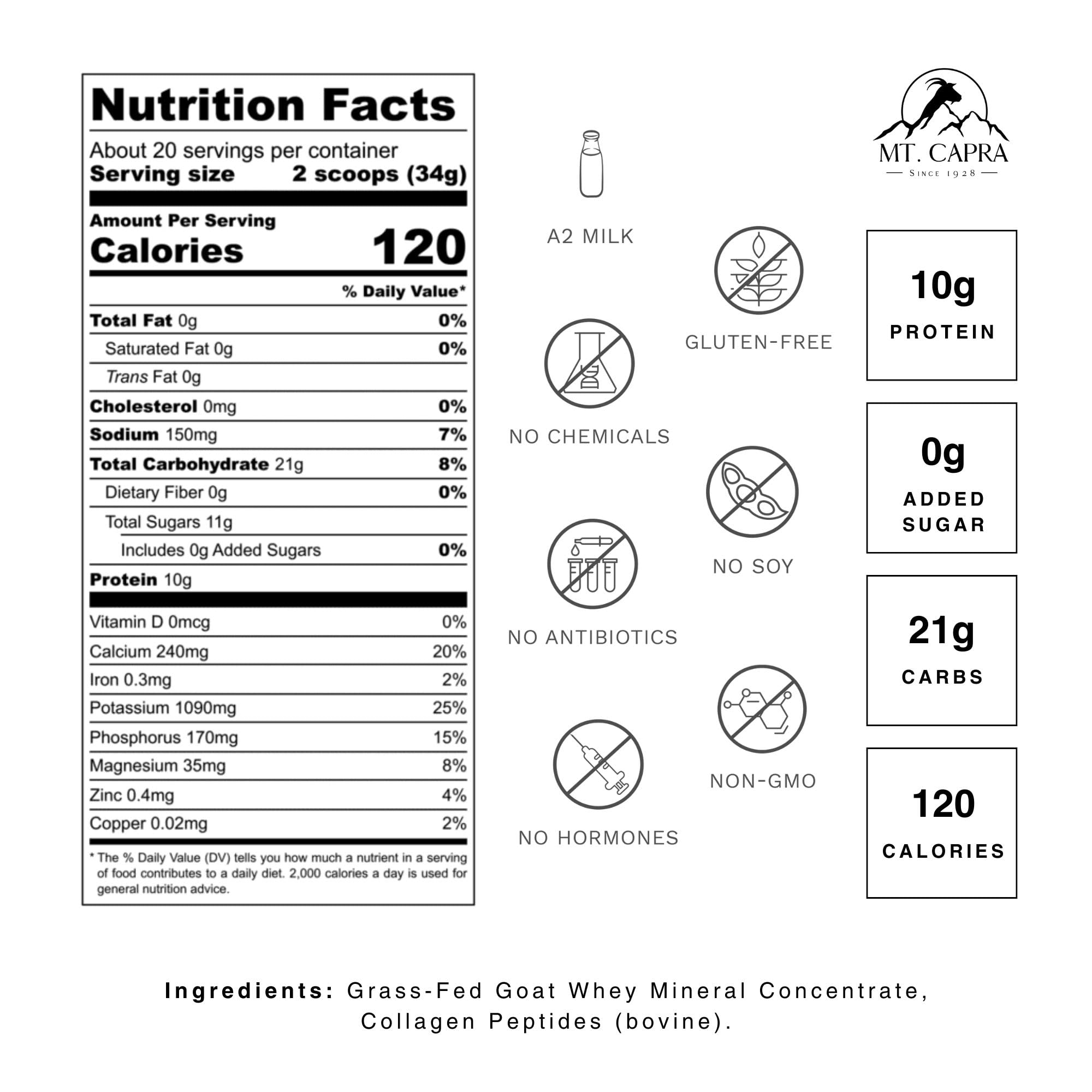 Mt. Capra Clean Minerals with Collagen Peptides scoop for easy protein and mineral boost in smoothies.